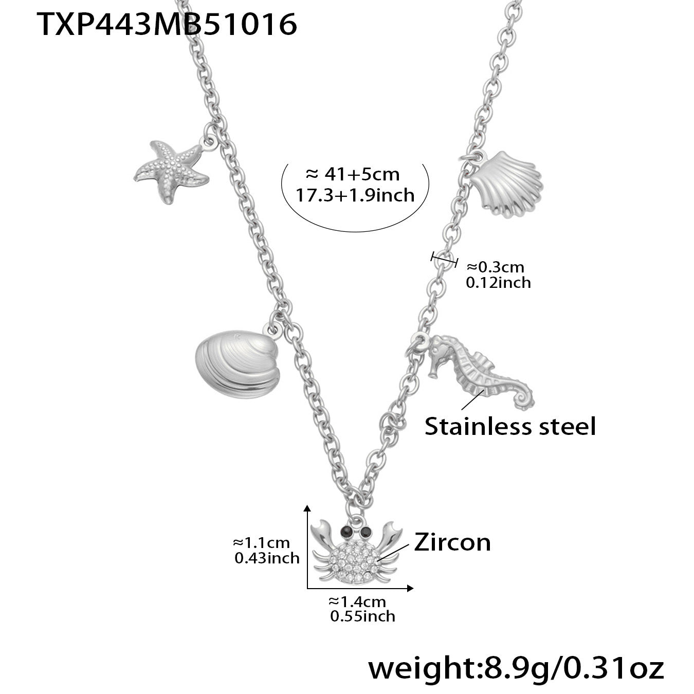 316L stainless steel Playful Ocean & Fruit Charm Collection boutique merchandising view for wholesale jewelry buyers