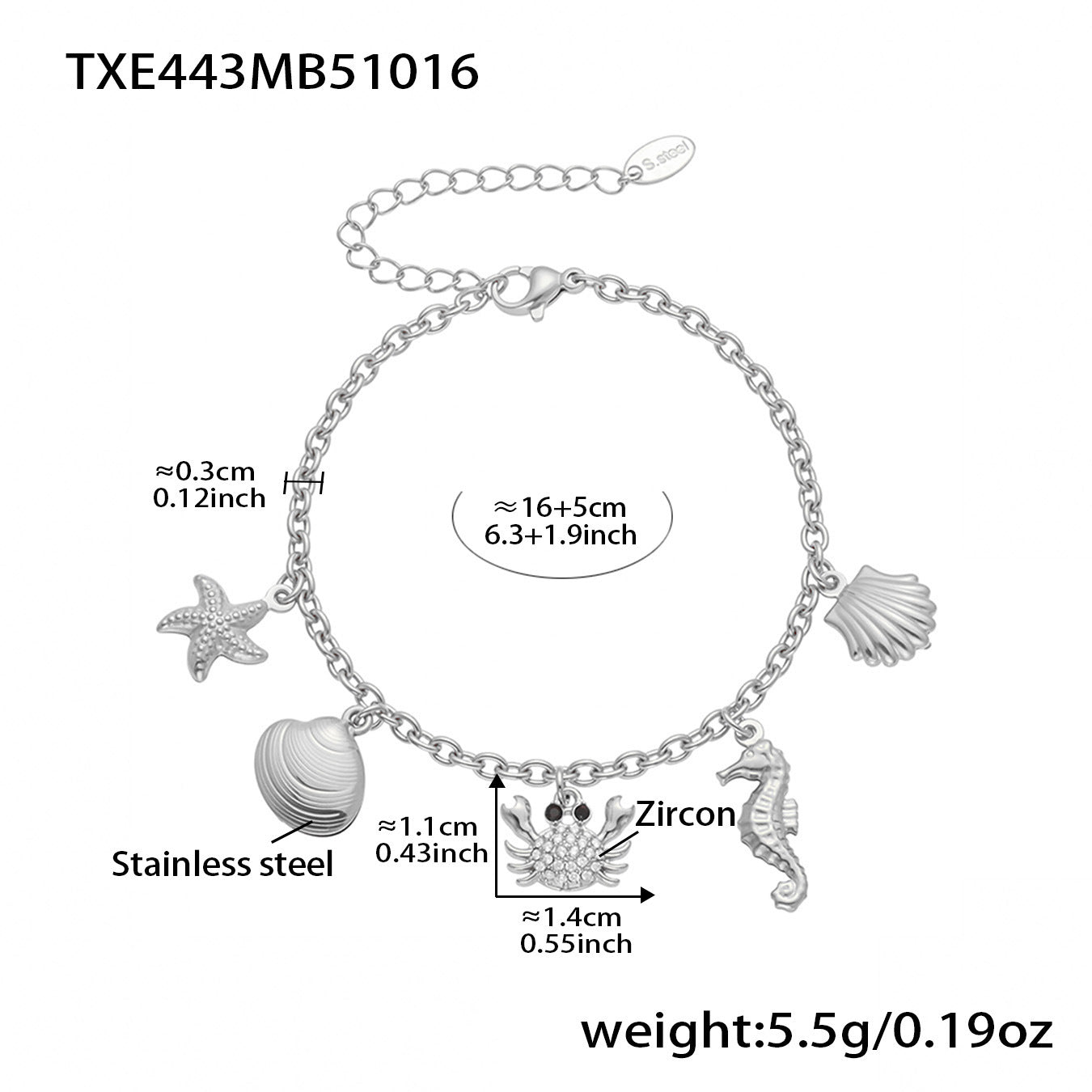 316L stainless steel Playful Ocean & Fruit Charm Collection close-up detail view for wholesale jewelry buyers
