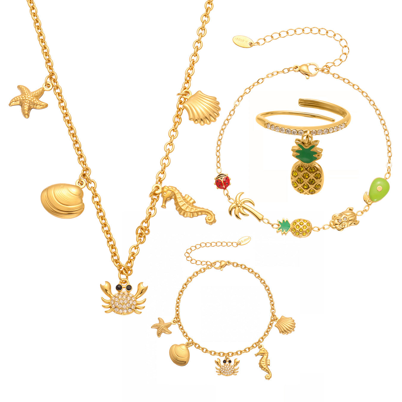 316L stainless steel Playful Ocean & Fruit Charm Collection main product view for wholesale jewelry buyers