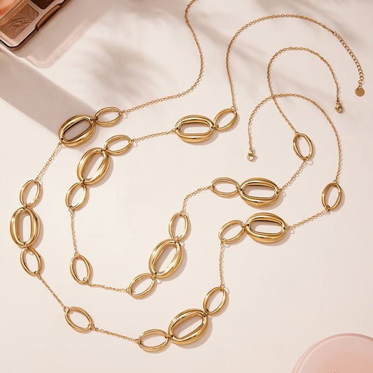 316L Stainless Steel Polished Hollow Oval Link Necklace - Image 2