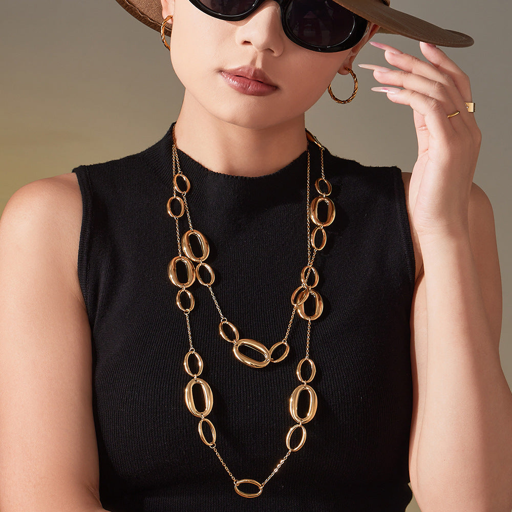 316L Stainless Steel Polished Hollow Oval Link Necklace - Image 4