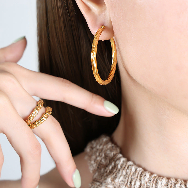 316L Stainless Steel Polished Statement Hoop Earrings - Image 4