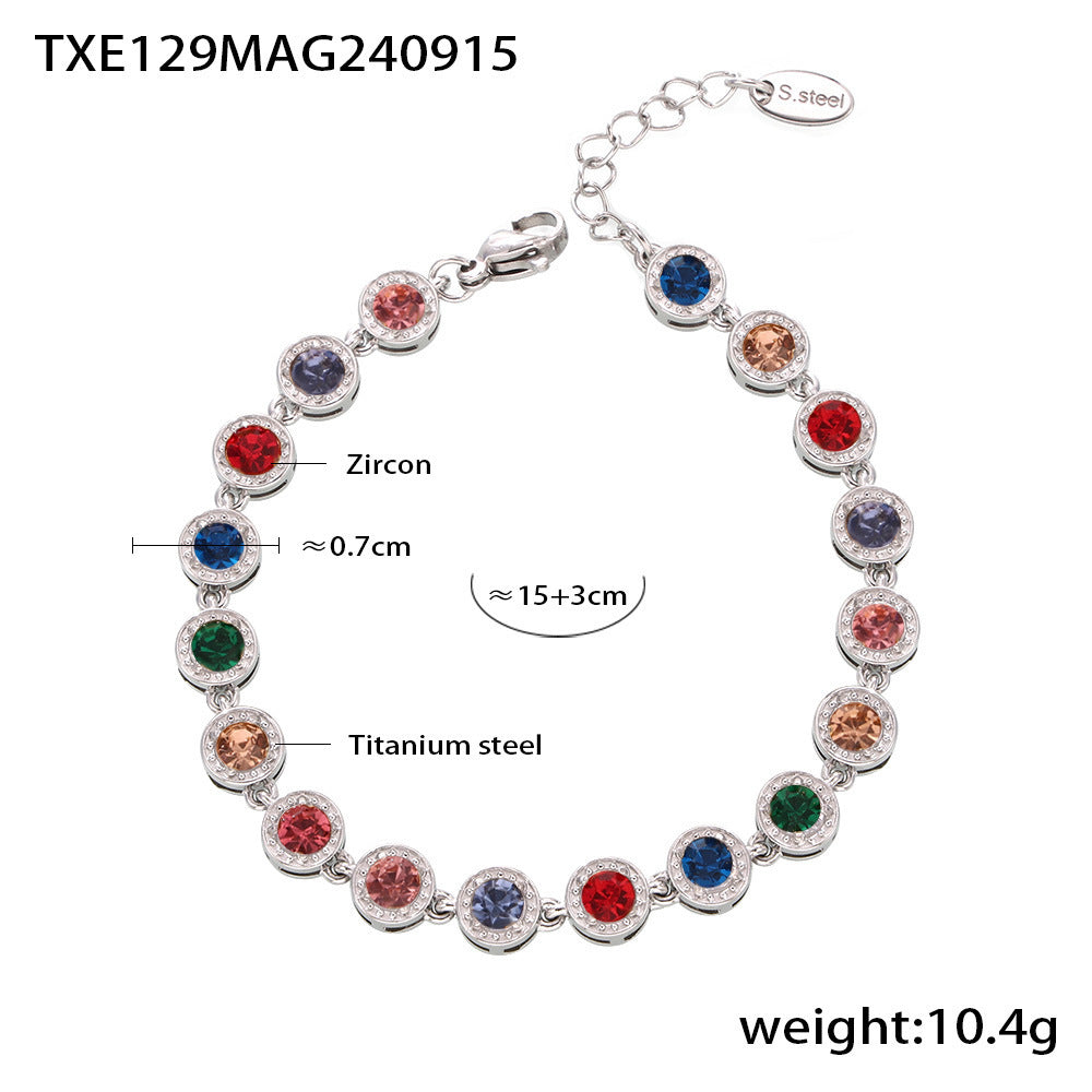 316L stainless steel PVD Plated Rainbow 3A Zircon Paved Bracelet & Necklace Collection side detail view for wholesale necklace buyers