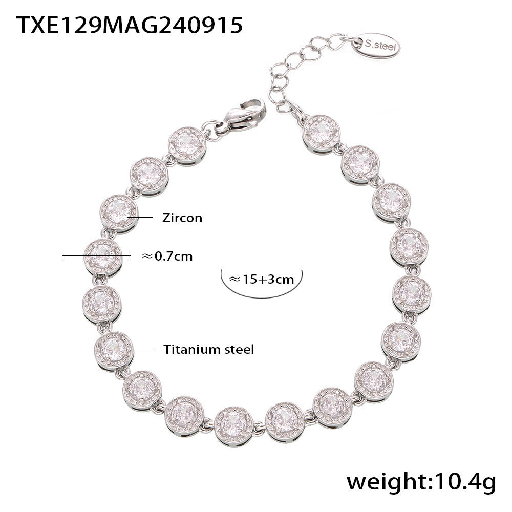 316L stainless steel PVD Plated Rainbow 3A Zircon Paved Bracelet & Necklace Collection modeled styling view for wholesale necklace buyers