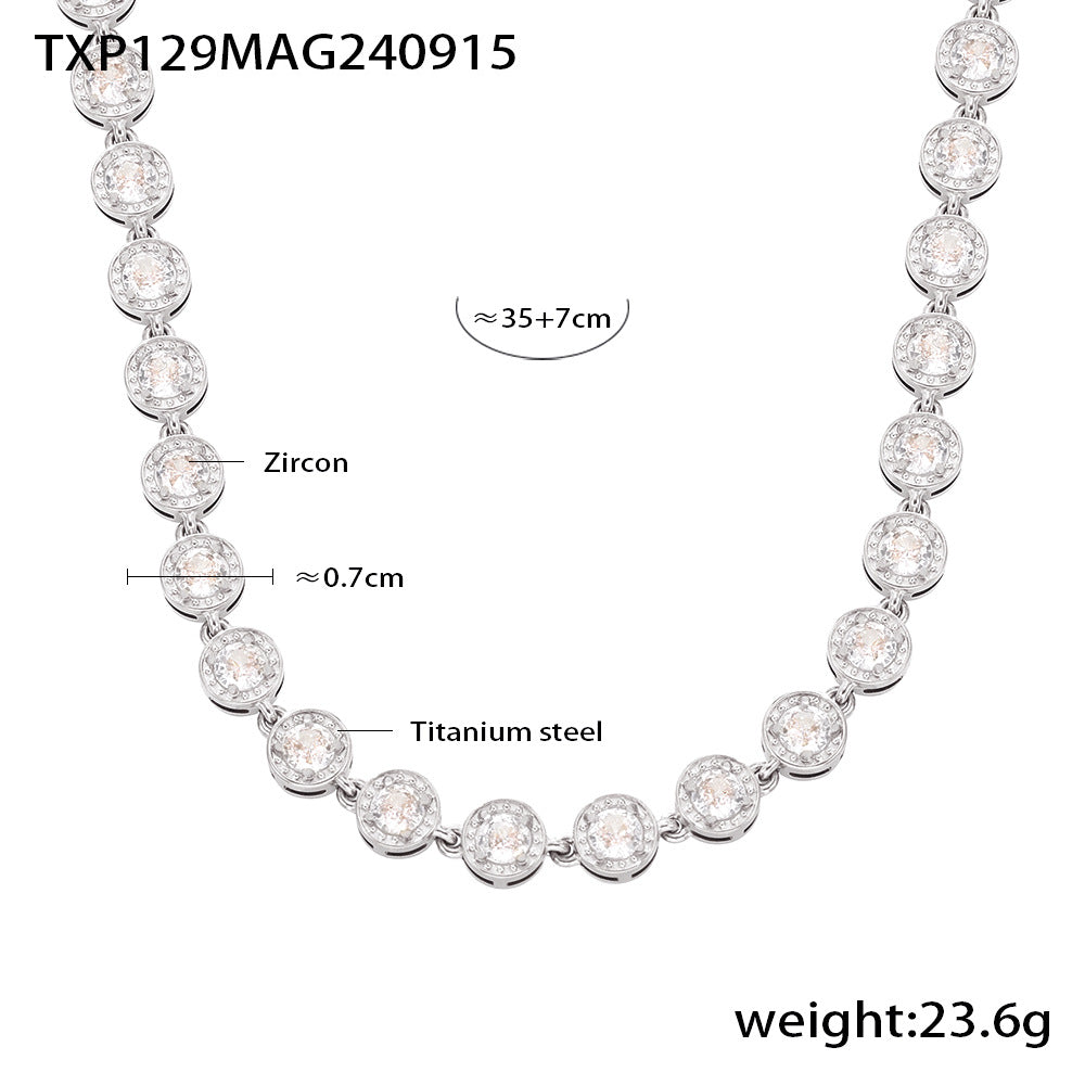 316L stainless steel PVD Plated Rainbow 3A Zircon Paved Bracelet & Necklace Collection close-up detail view for wholesale necklace buyers