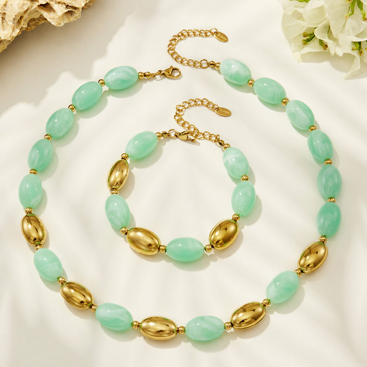 316L Stainless Steel 18K PVD Gold Resin Jewelry Bracelet and Necklace Collection made with 316L stainless steel and 18K PVD gold finish for wholesale jewelry buyers - image 3