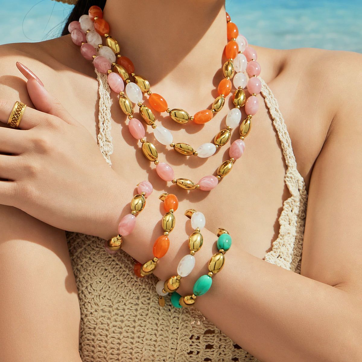 316L Stainless Steel 18K PVD Gold Resin Jewelry Bracelet and Necklace Collection made with 316L stainless steel and 18K PVD gold finish for wholesale jewelry buyers - image 9