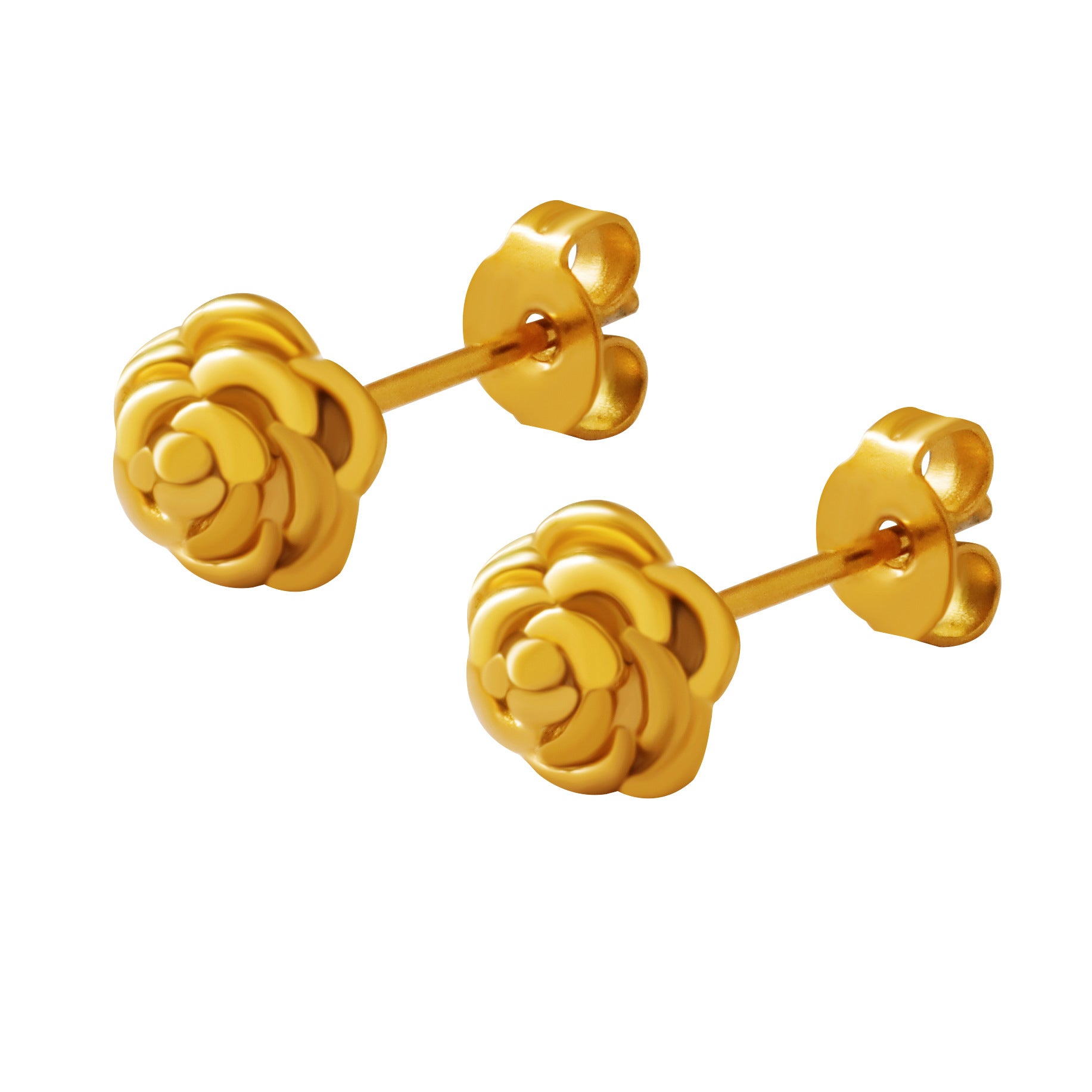 316L Stainless Steel 18K PVD gold rose flower stud earrings pair, vintage floral waterproof