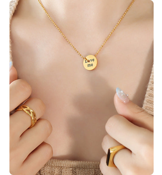 Elegant 316L stainless steel gold round tag necklace