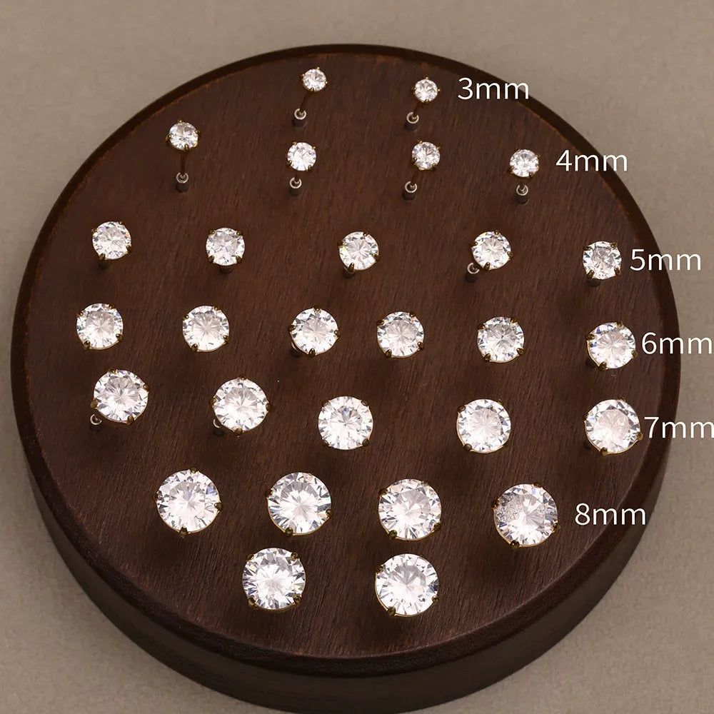 316L stainless steel Sparkling 5A Zircon Minimalist Claw-Set Ear Studs flat lay display for wholesale earrings buyers