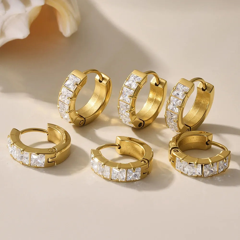 316L Stainless Steel Sparkling 5A Zircon Minimalist Round Hoop Earrings - Image 2