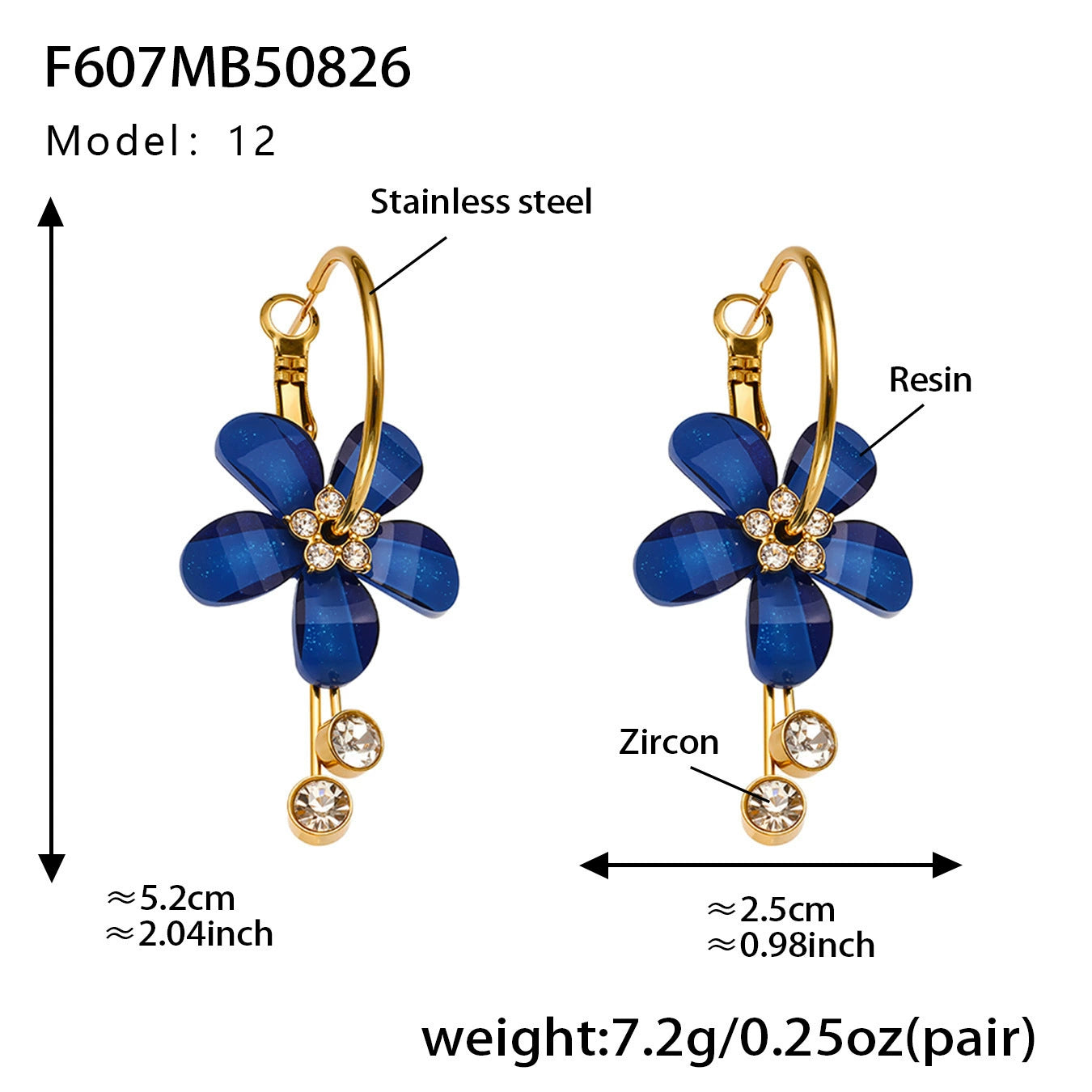 316L Stainless Steel Sparkling Camellia Tassel Hoop Earrings - Image 11
