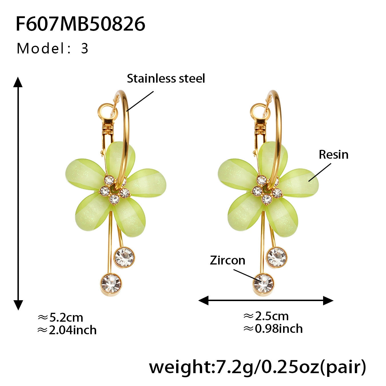316L Stainless Steel Sparkling Camellia Tassel Hoop Earrings - Image 3