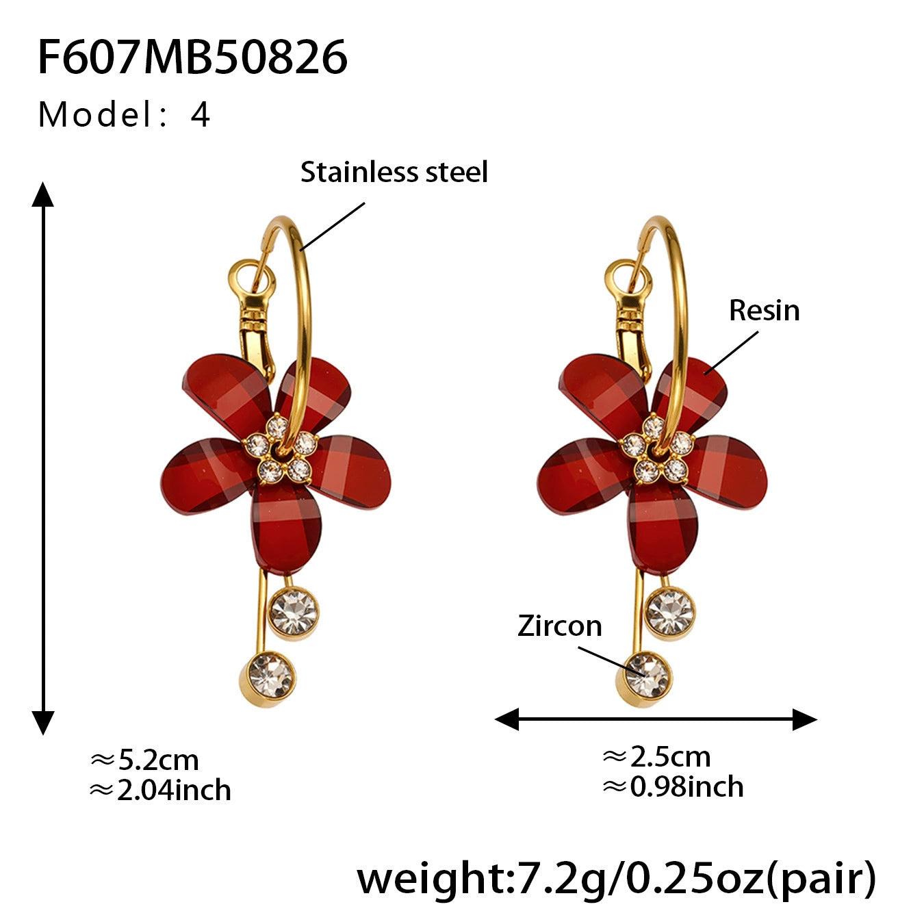 316L Stainless Steel Sparkling Camellia Tassel Hoop Earrings - Image 7