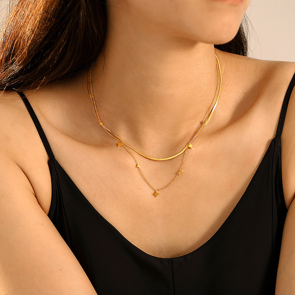 316L Stainless Steel Sparkling Starry Sky Rhombus Dainty Collarbone Necklace - Image 1