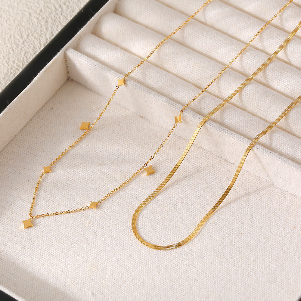316L Stainless Steel Sparkling Starry Sky Rhombus Dainty Collarbone Necklace - Image 2