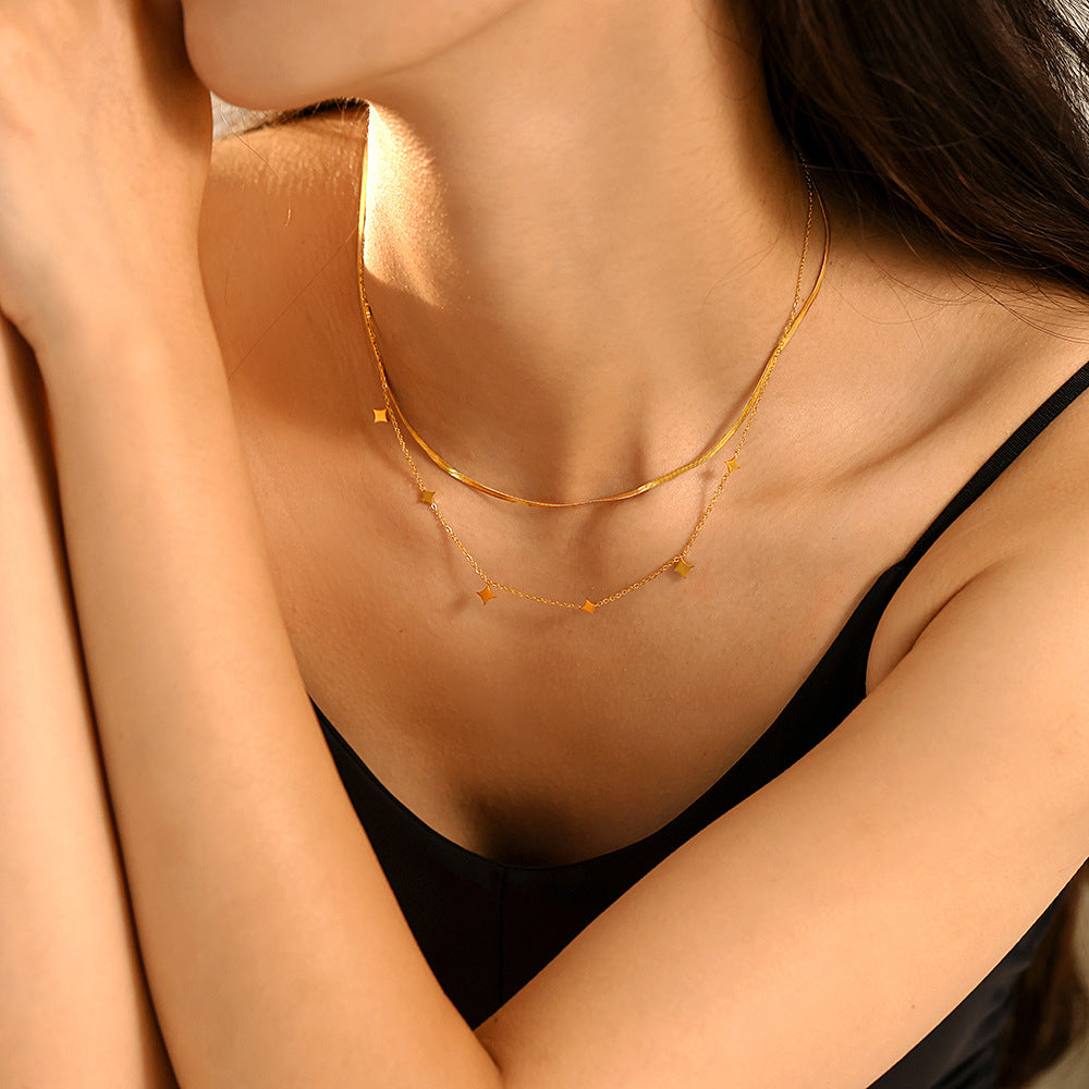 316L Stainless Steel Sparkling Starry Sky Rhombus Dainty Collarbone Necklace - Image 6