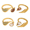 316L Stainless Steel Sparkling Teardrop Zircon Angel Wing Adjustable Ring