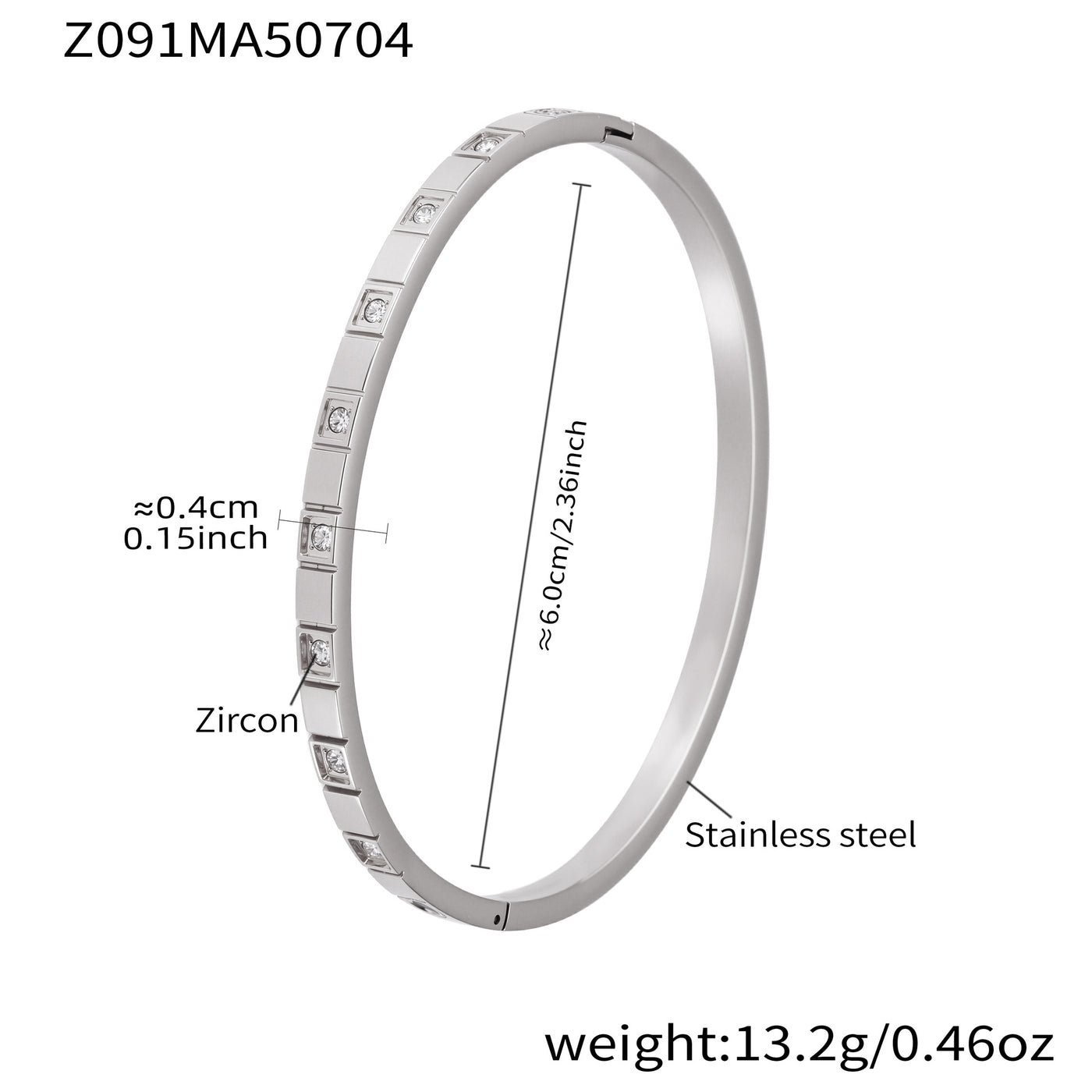 316L Stainless Steel Sparkling Zircon Hinged Bangle Set - Image 8