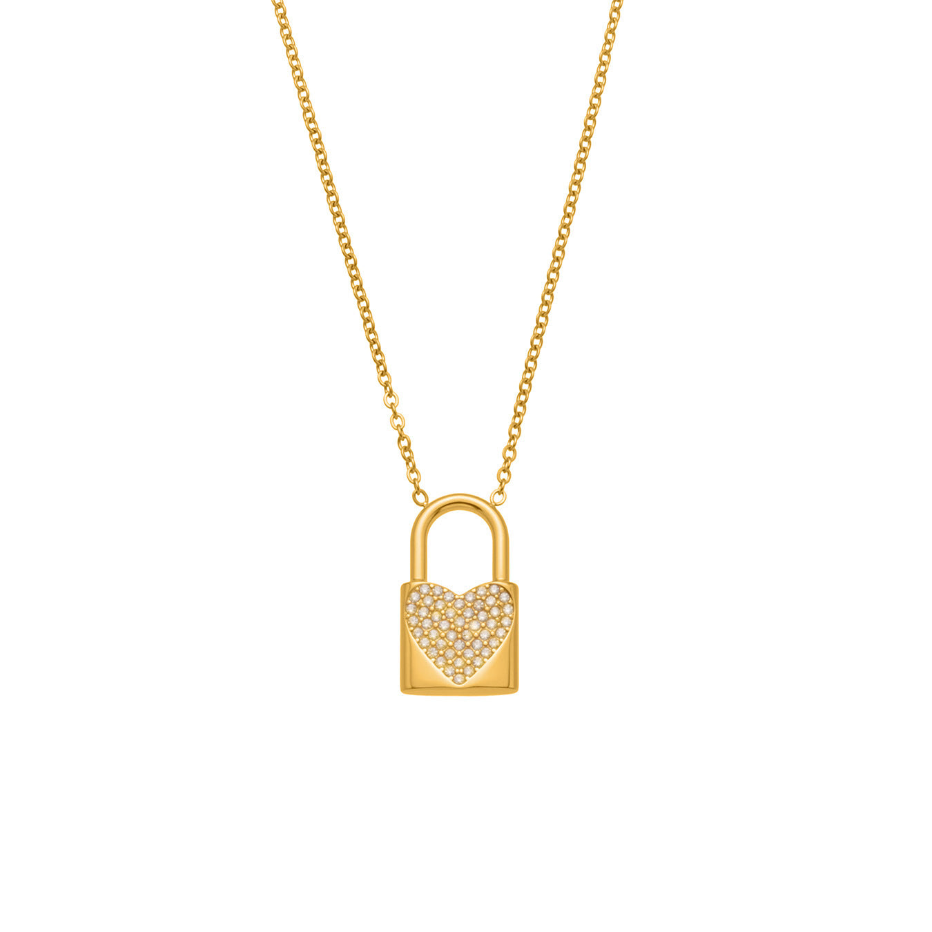 316L Stainless Steel Sparkling Zirconia Heart Lock Pendant Necklace - Image 5