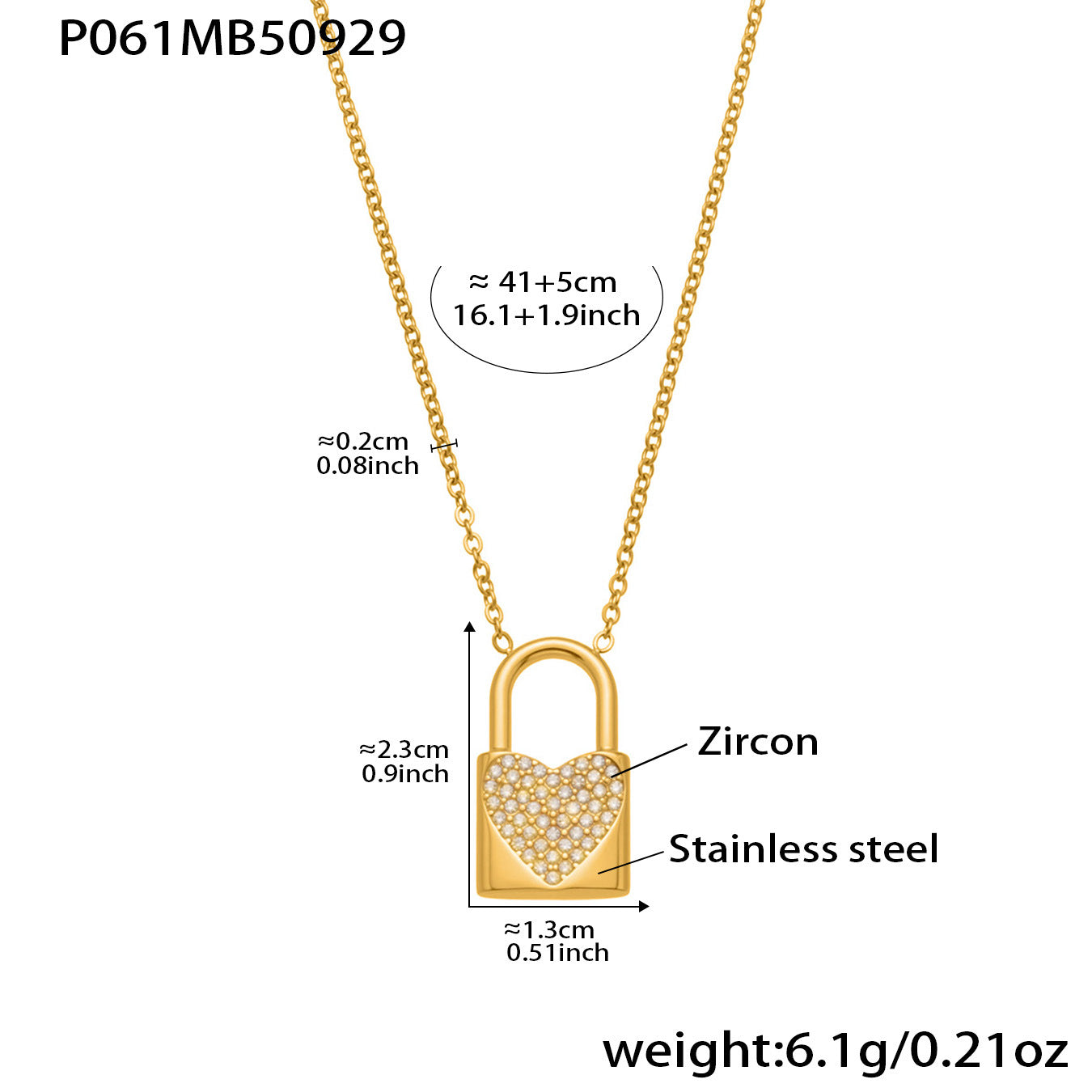 316L Stainless Steel Sparkling Zirconia Heart Lock Pendant Necklace - Image 8