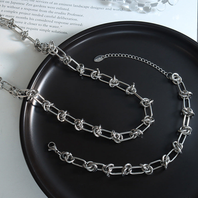 316L Stainless Steel Steel Knotted Paperclip Chain Bracelet Set - Minimalist Knotted Paperclip Chain Wholesale Stainless Steel Jewelry - Sensitive Skin Friendly - Detail 1