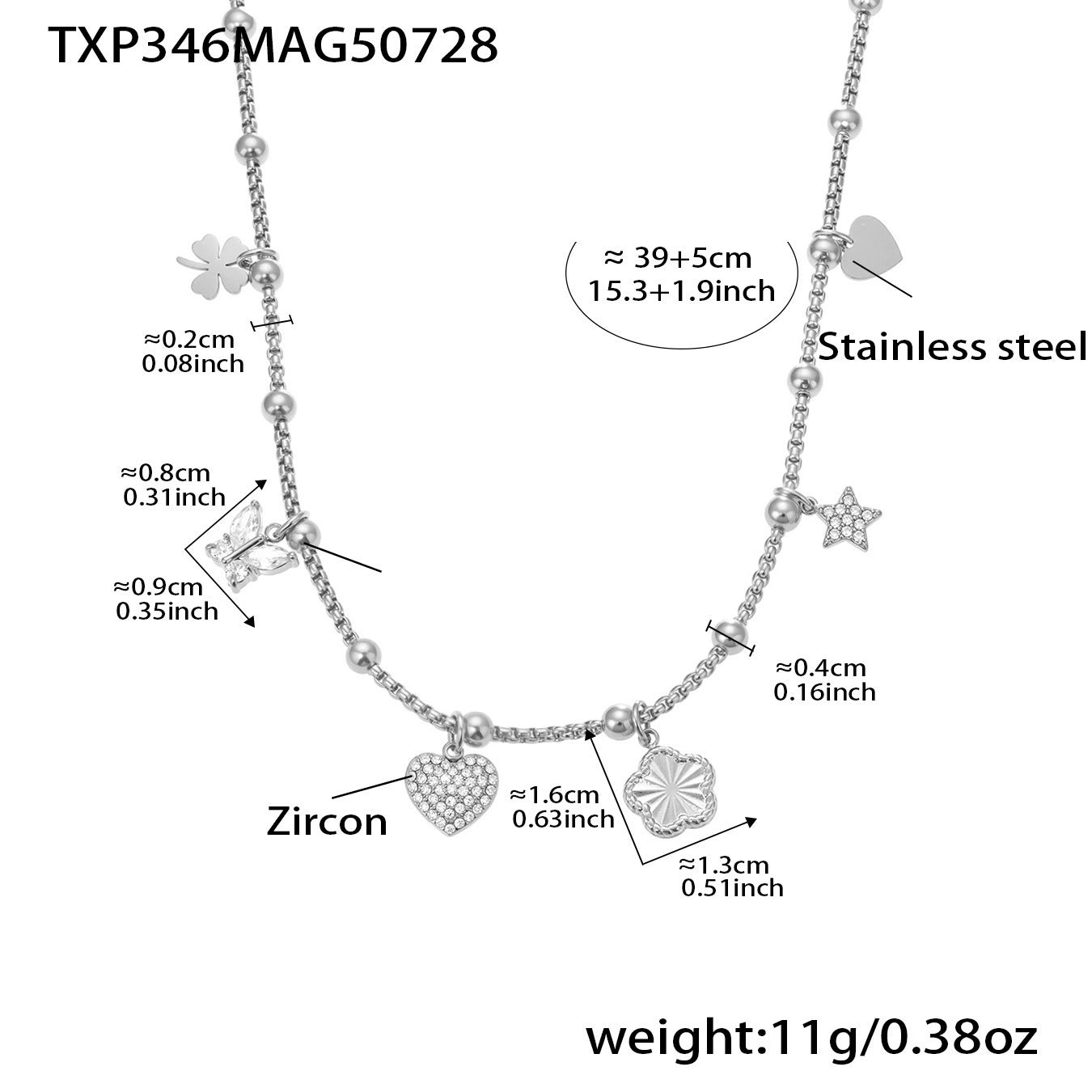 316L Stainless Steel Super Shiny 5A Zircon Heart Flower Necklace & Bracelet - Image 7