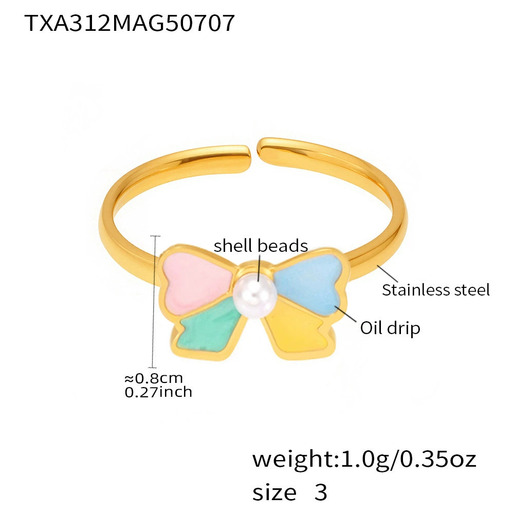 316L Stainless Steel Sweet Bow Shell Pearl Enamel Jewelry Collection - Image 3