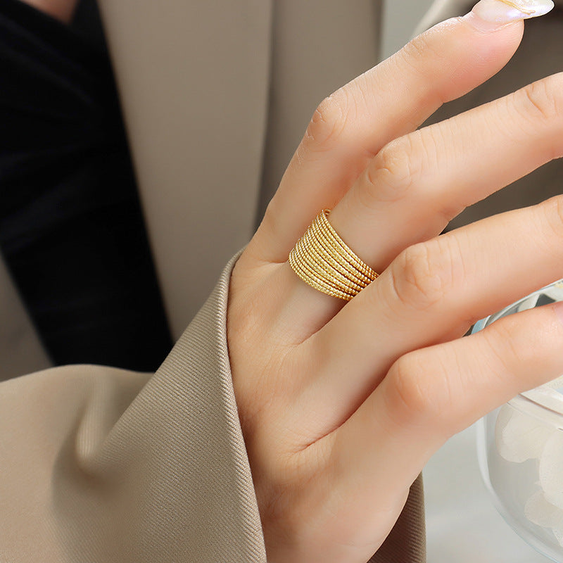316L Stainless Steel Tarnish-Free Geometric Half-Circle Ring - Image 3