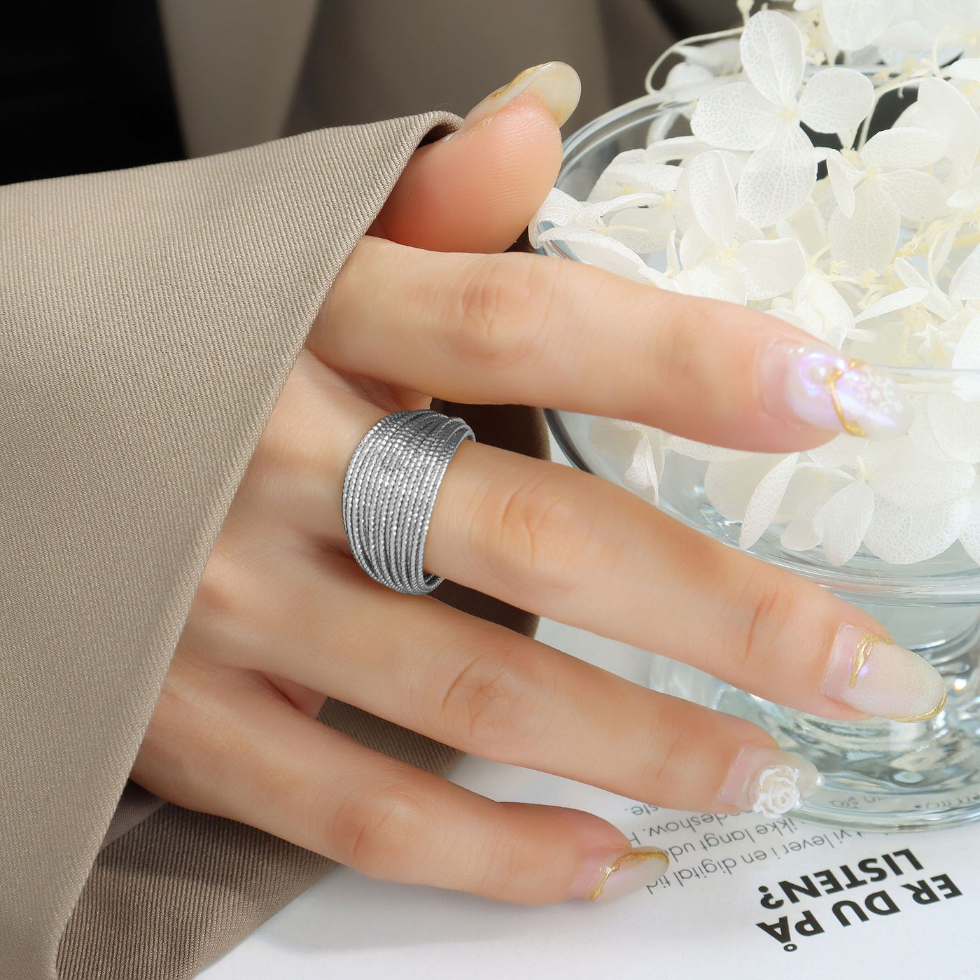 316L Stainless Steel Tarnish-Free Geometric Half-Circle Ring - Image 6