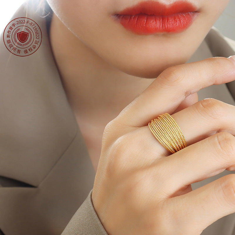 316L Stainless Steel Tarnish-Free Geometric Half-Circle Ring - Image 8