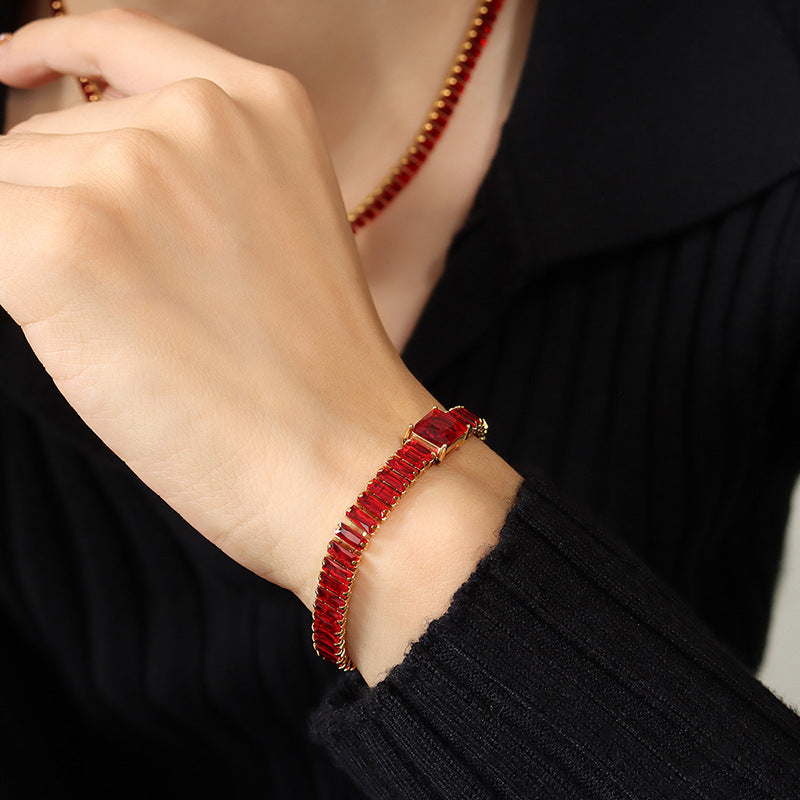 316L Stainless Steel Tarnish-Free Pavé Zircon Dainty Necklace & Bracelet Set - Image 1