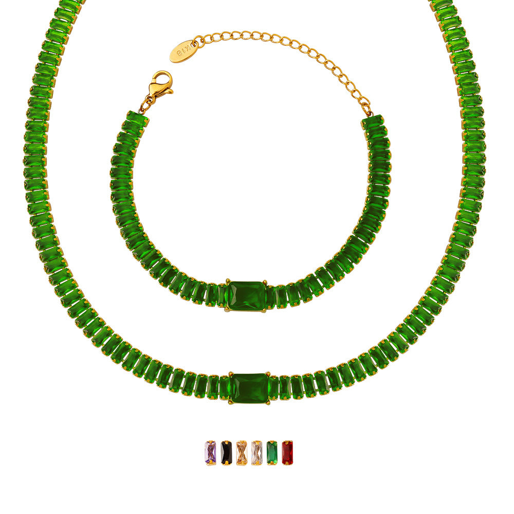 316L Stainless Steel Tarnish-Free Pavé Zircon Dainty Necklace & Bracelet Set - Image 14