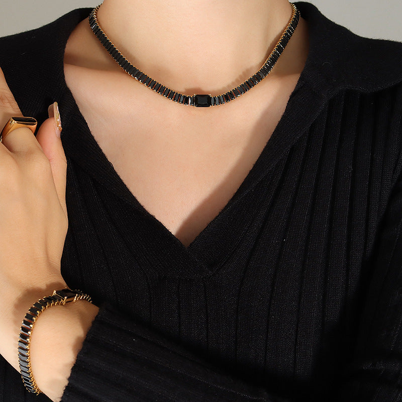 316L Stainless Steel Tarnish-Free Pavé Zircon Dainty Necklace & Bracelet Set - Image 15