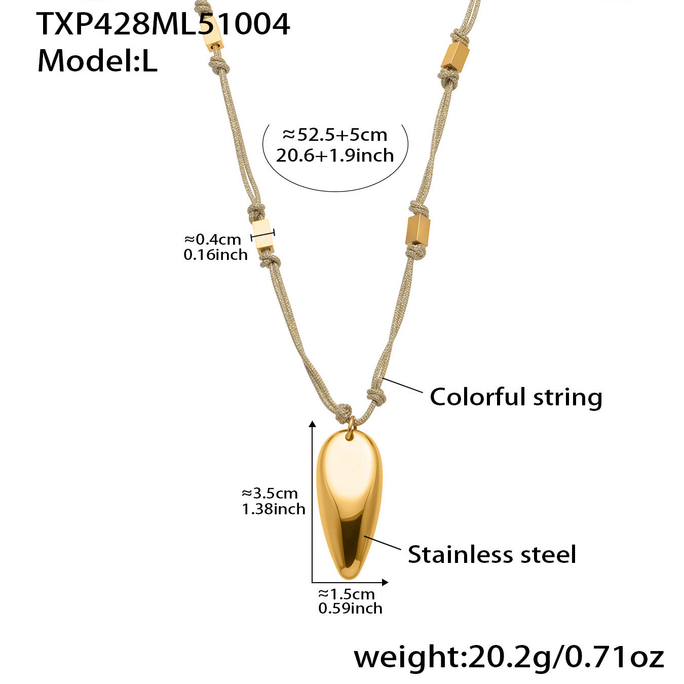 Large 18K gold plated 316L stainless steel teardrop pendant necklace for wholesale