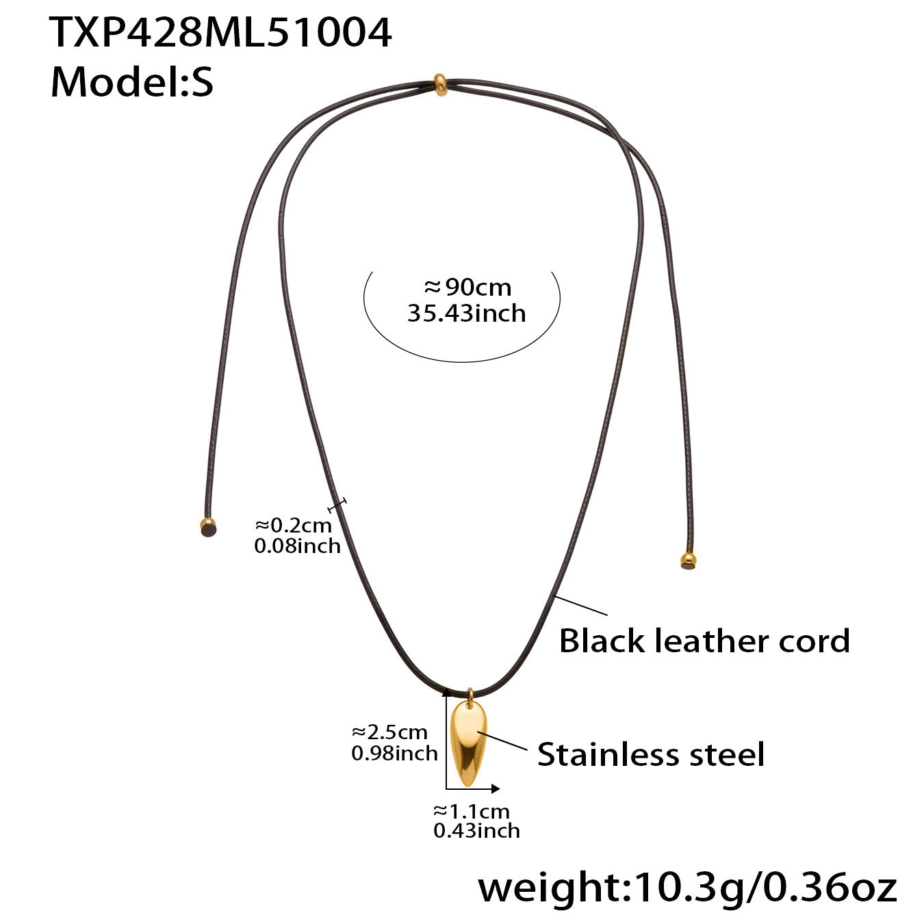 18K gold plated 316L stainless steel teardrop pendant necklace with colorful string