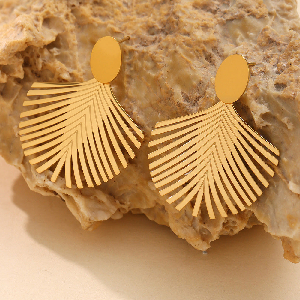 316L Stainless Steel Textured Exaggerated Gold Plated Hoop Earrings - Image 10