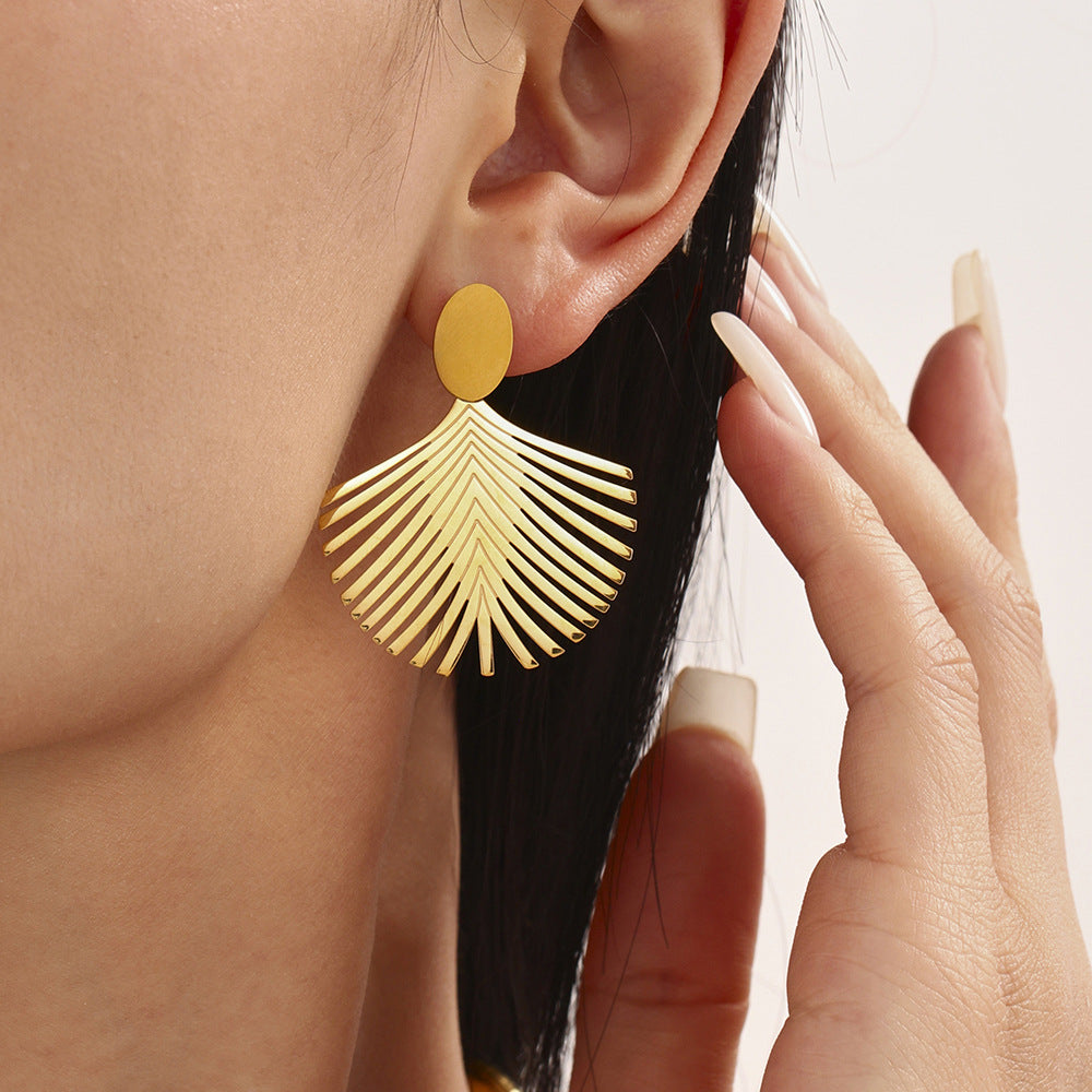 316L Stainless Steel Textured Exaggerated Gold Plated Hoop Earrings - Image 5