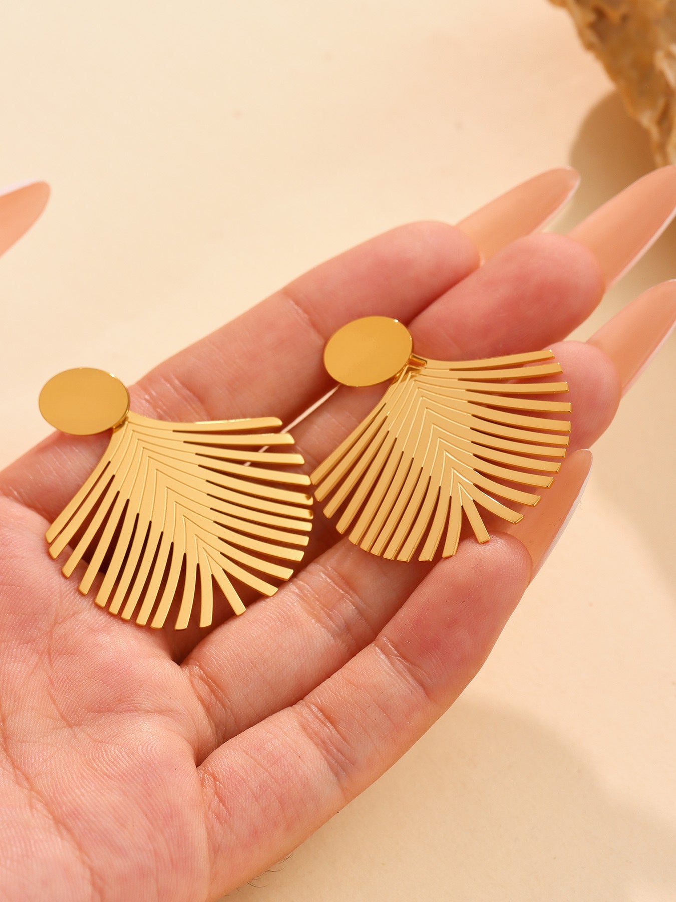 316L Stainless Steel Textured Exaggerated Gold Plated Hoop Earrings - Image 8
