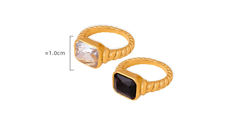 316L Stainless Steel Textured Faceted Rectangular Zircon Ring - Image 2