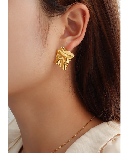 316L Stainless Steel Textured Irregular Minimalist Drop Earrings - Irregular Textured Detail 1