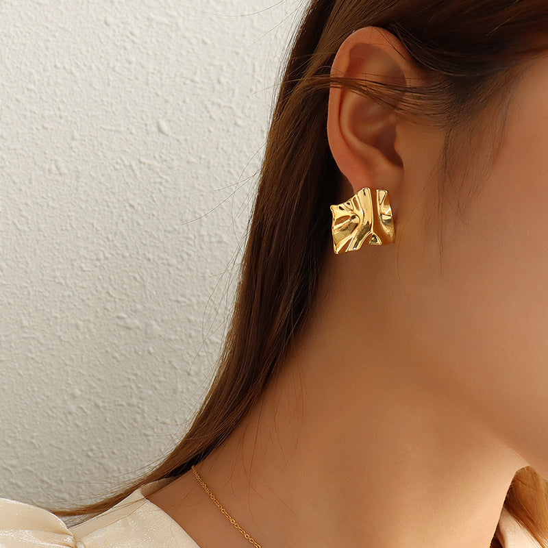316L Stainless Steel Textured Irregular Minimalist Drop Earrings - Irregular Textured Detail 6