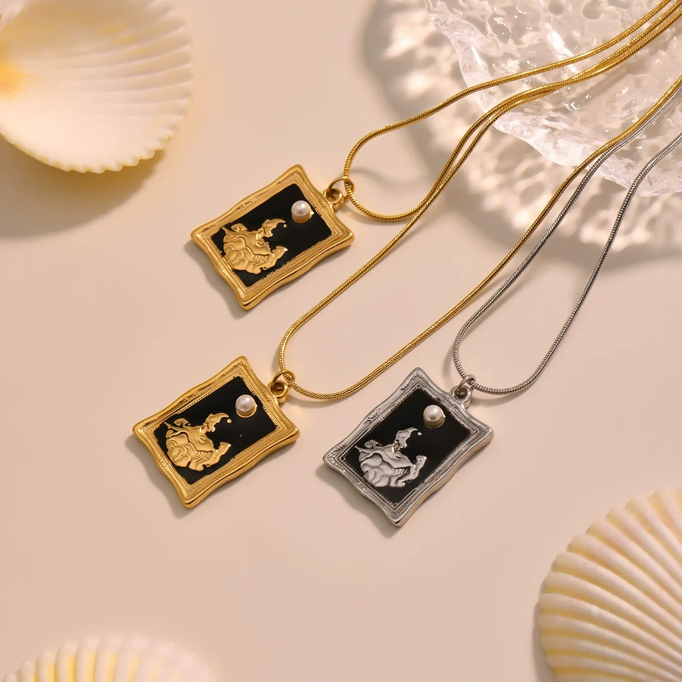 316L Stainless Steel Trendy Enamel Square Tag Double Layer Pendant Necklace - Image 2