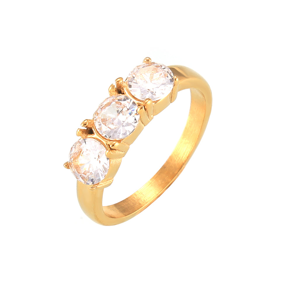 316L Stainless Steel 18K PVD Gold Triple Zircon Ring made with 316L stainless steel and 18K PVD gold finish for wholesale jewelry buyers - image 12