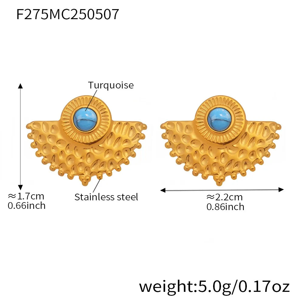 Peacock fan turquoise stud earrings product card for wholesale buyers
