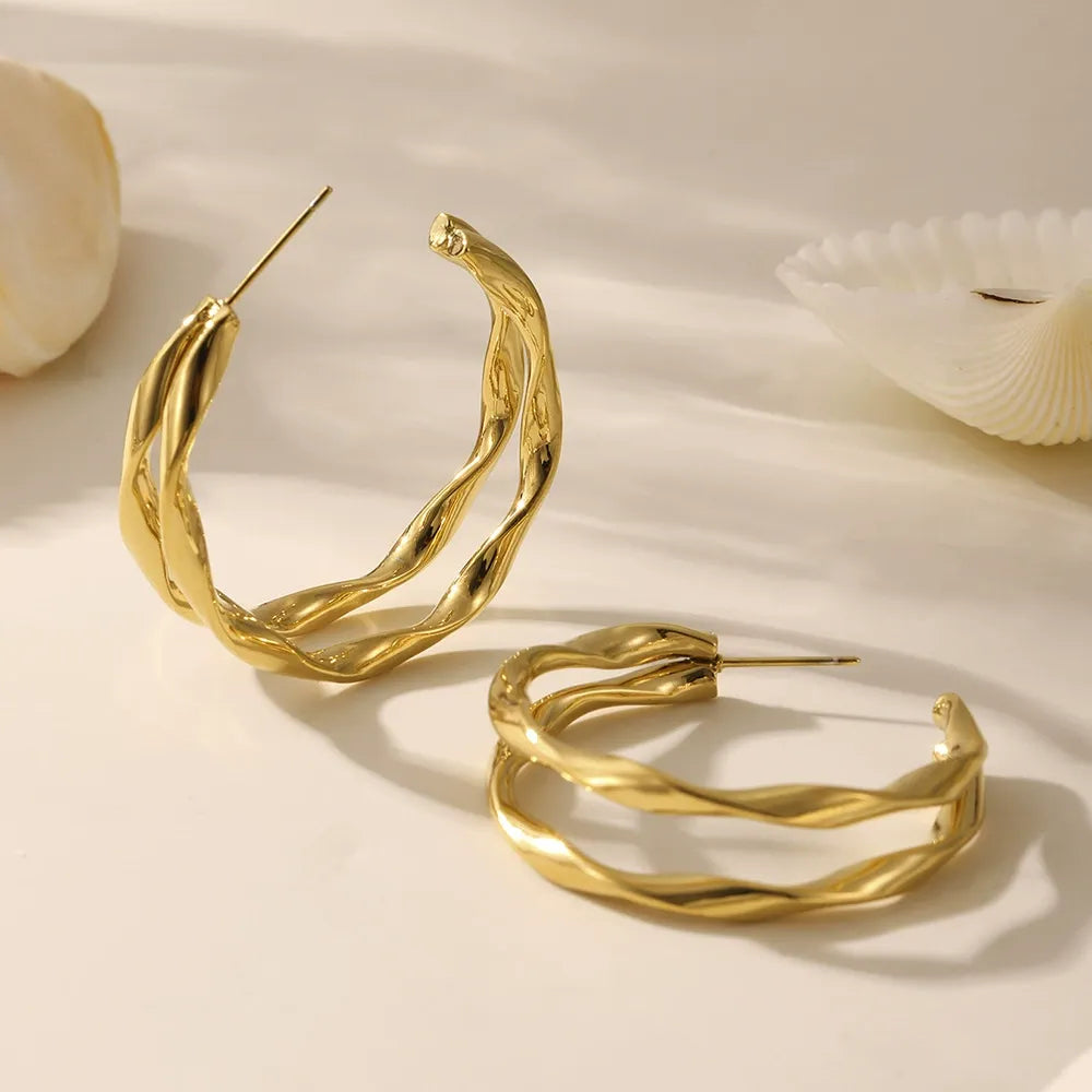 316L Stainless Steel Twisted Double Layer Hoop Earrings - Image 4
