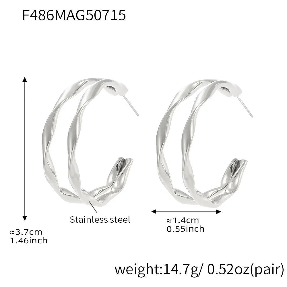 316L Stainless Steel Twisted Double Layer Hoop Earrings - Image 7