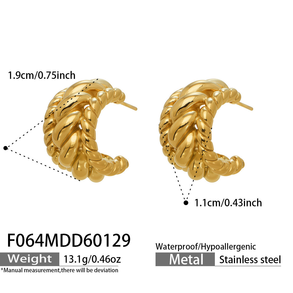 316L Stainless Steel Twisted Geometric C-Hoop Stud Earrings - Image 10
