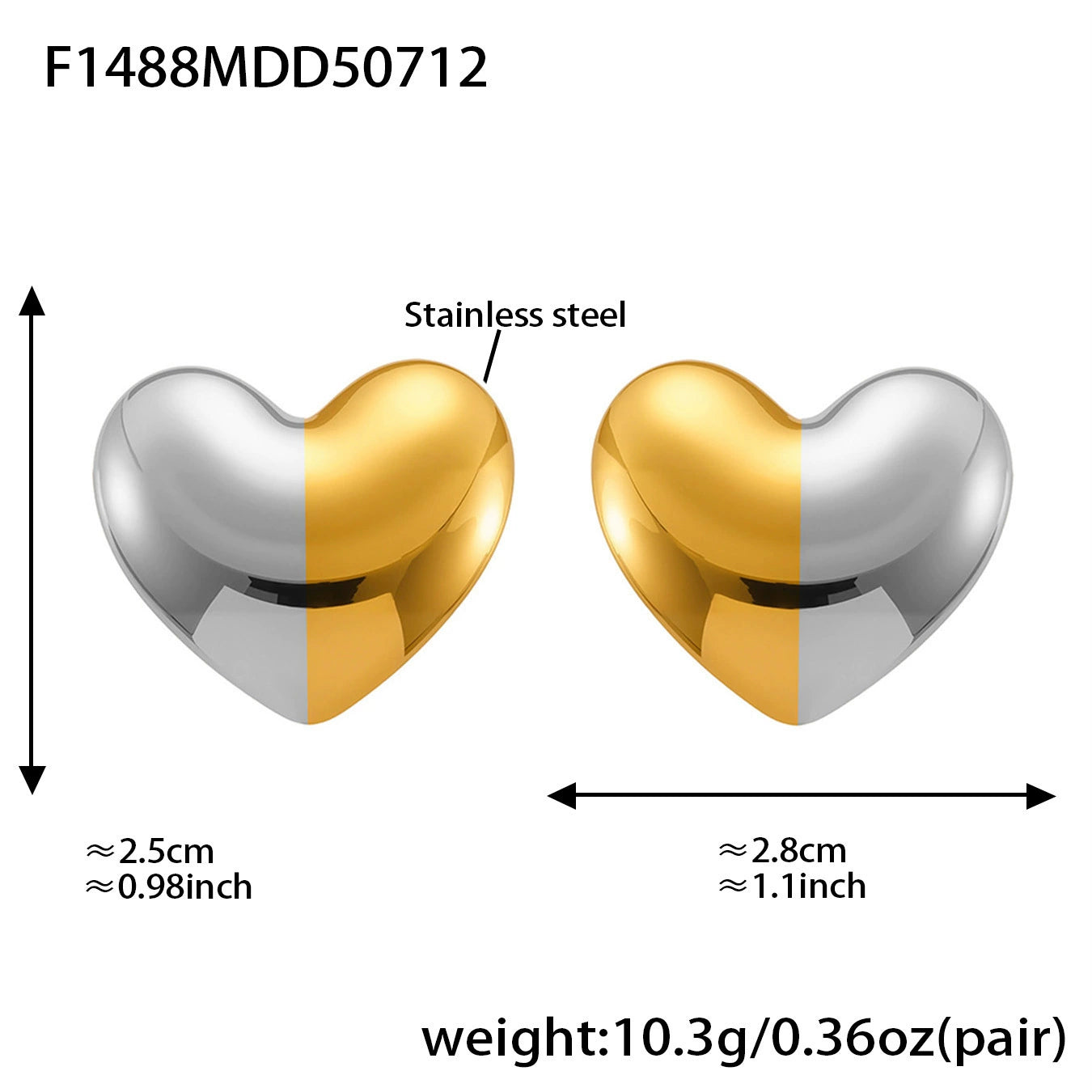 316L Stainless Steel Two-Tone Geometric Heart & Round Earrings - Image 6