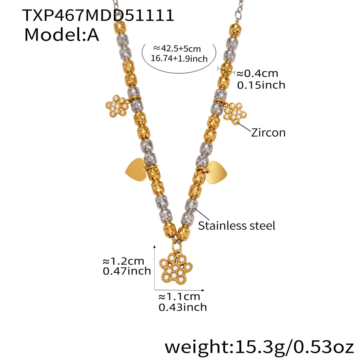 316L Stainless Steel Two-Tone Plated Four-Leaf Clover CZ Charm Bracelet & Necklace - Image 5